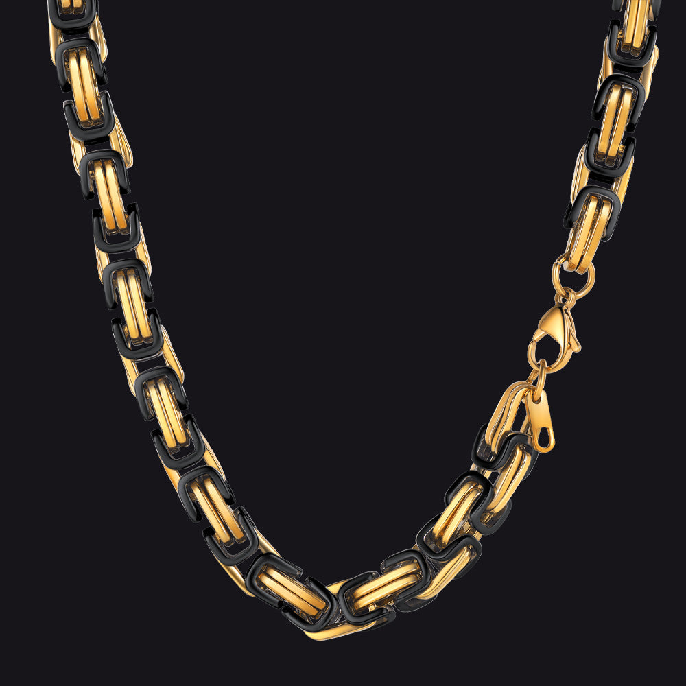 Gold Black Tone / 8mm / 30 inch 4MM/6MM/8MM Width Byzantine Chain Necklace for Men
