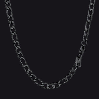Black Plated 5MM Figaro Link Necklace Unisex Jewelry
