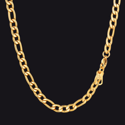 Gold Plated 5MM Figaro Link Necklace Unisex Jewelry