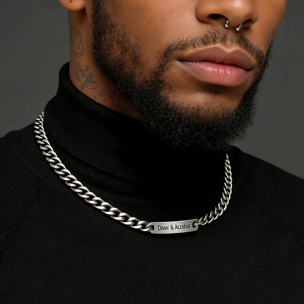 Silver personalized text choker chain necklace for men 10mm