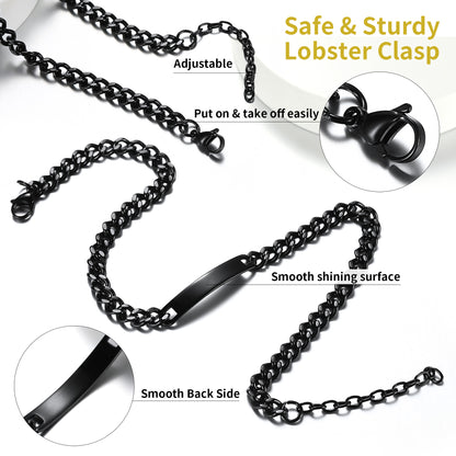 Black personalized text choker chain necklace for men 10mm