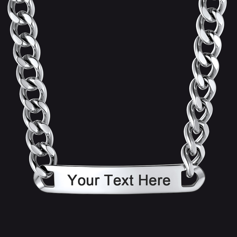 Silver personalized text choker chain necklace for men 10mm