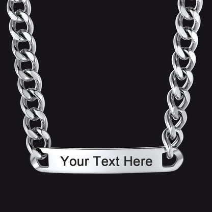 Silver personalized text choker chain necklace for men 10mm