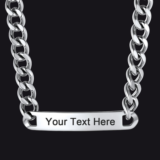 Silver personalized text choker chain necklace for men 10mmimg