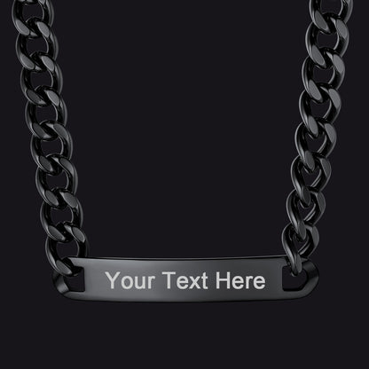 Black personalized text choker chain necklace for men 10mm