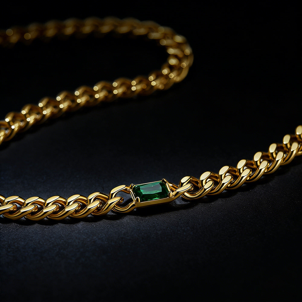 7mm Cuban Link Choker Necklace with Birthstone for Men Women