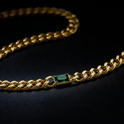 7mm Cuban Link Choker Necklace with Birthstone for Men Women