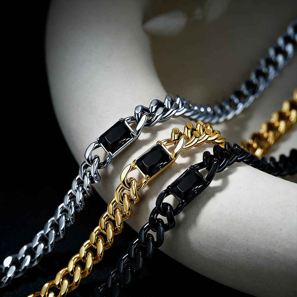 7mm Cuban Link Choker Necklace with Birthstone for Men Women