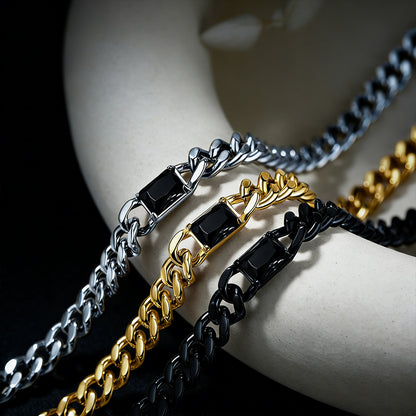 7mm Cuban Link Choker Necklace with Birthstone for Men Women