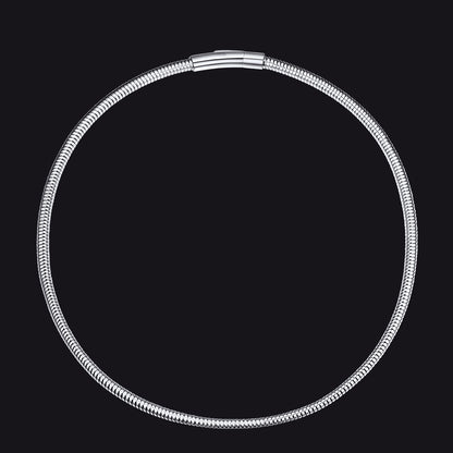 Silver-toned herringbone necklace with flat snake chain design, 5mm width