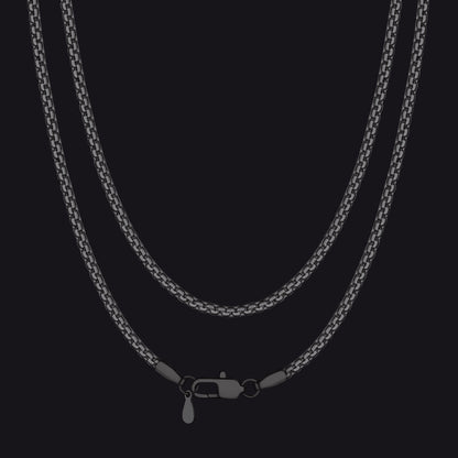 2mm matte black stainless flat box chain necklace for men and women