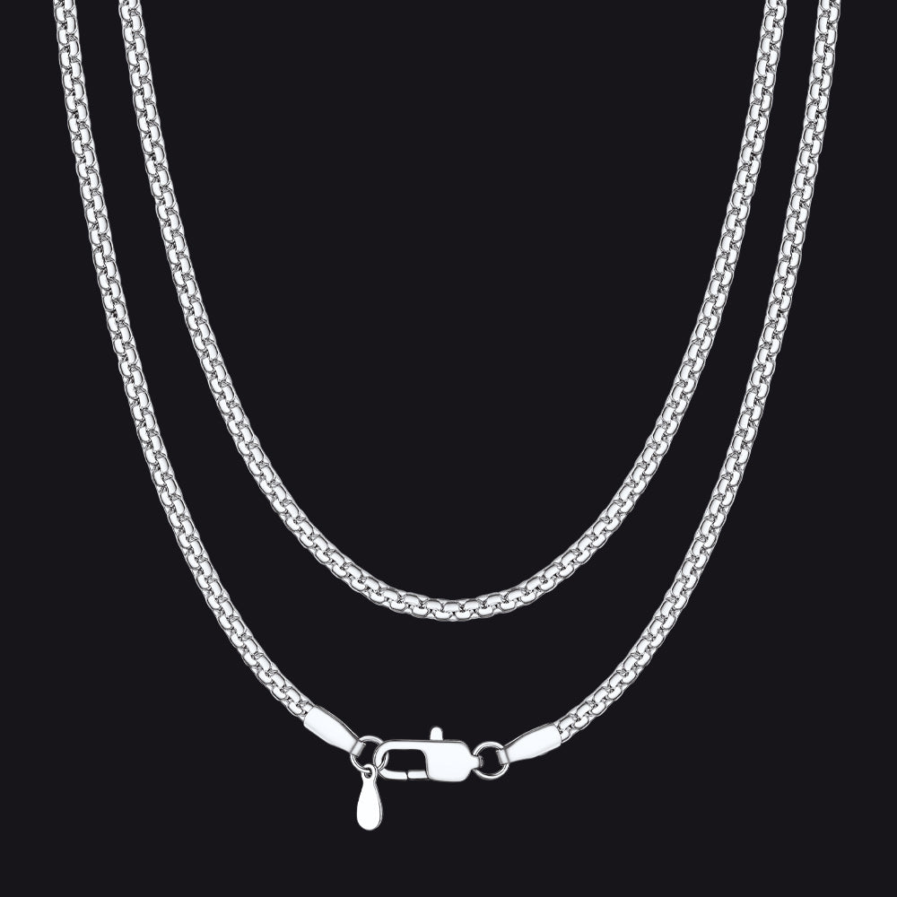 2mm silver flat box chain necklace in stainless steel for men and women