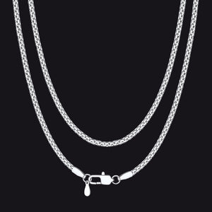 2mm silver flat box chain necklace in stainless steel for men and women