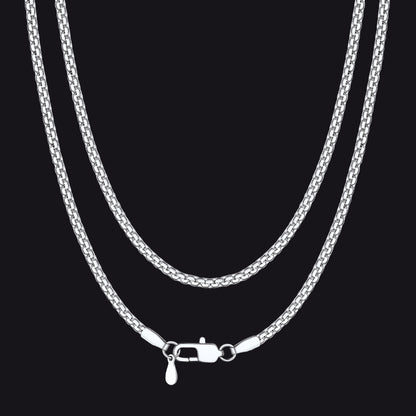 2mm silver flat box chain necklace in stainless steel for men and women