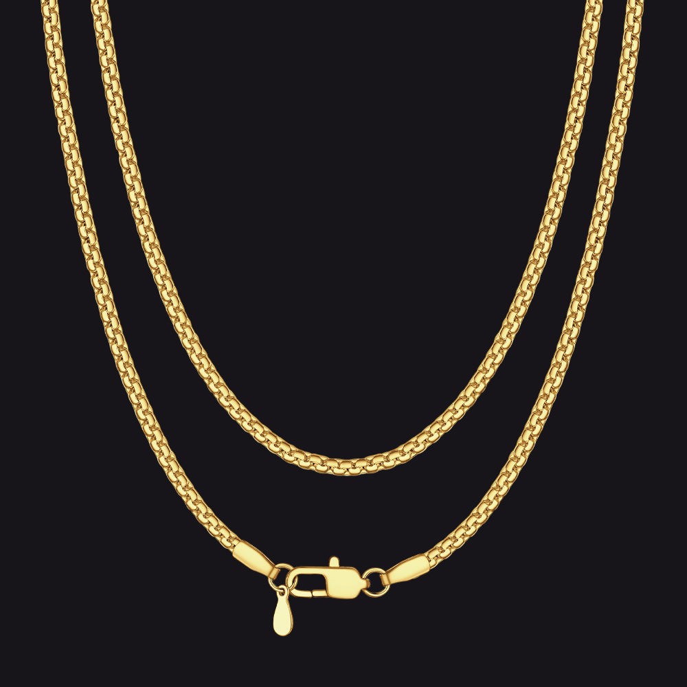 2mm gold-plated flat box chain necklace, sleek and subtle design