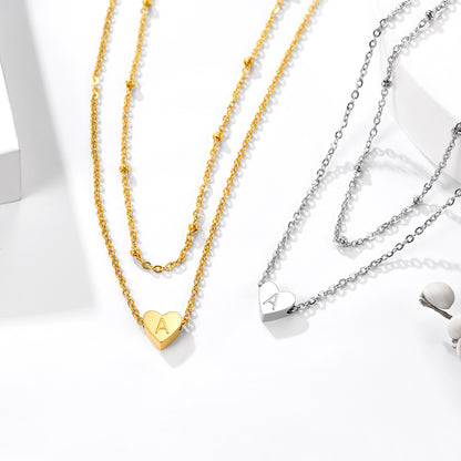  Cable Chain with Beads & Initial Heart Layered Necklace for Women