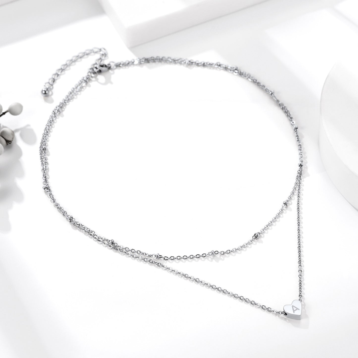  Cable Chain with Beads & Initial Heart Layered Necklace for Women