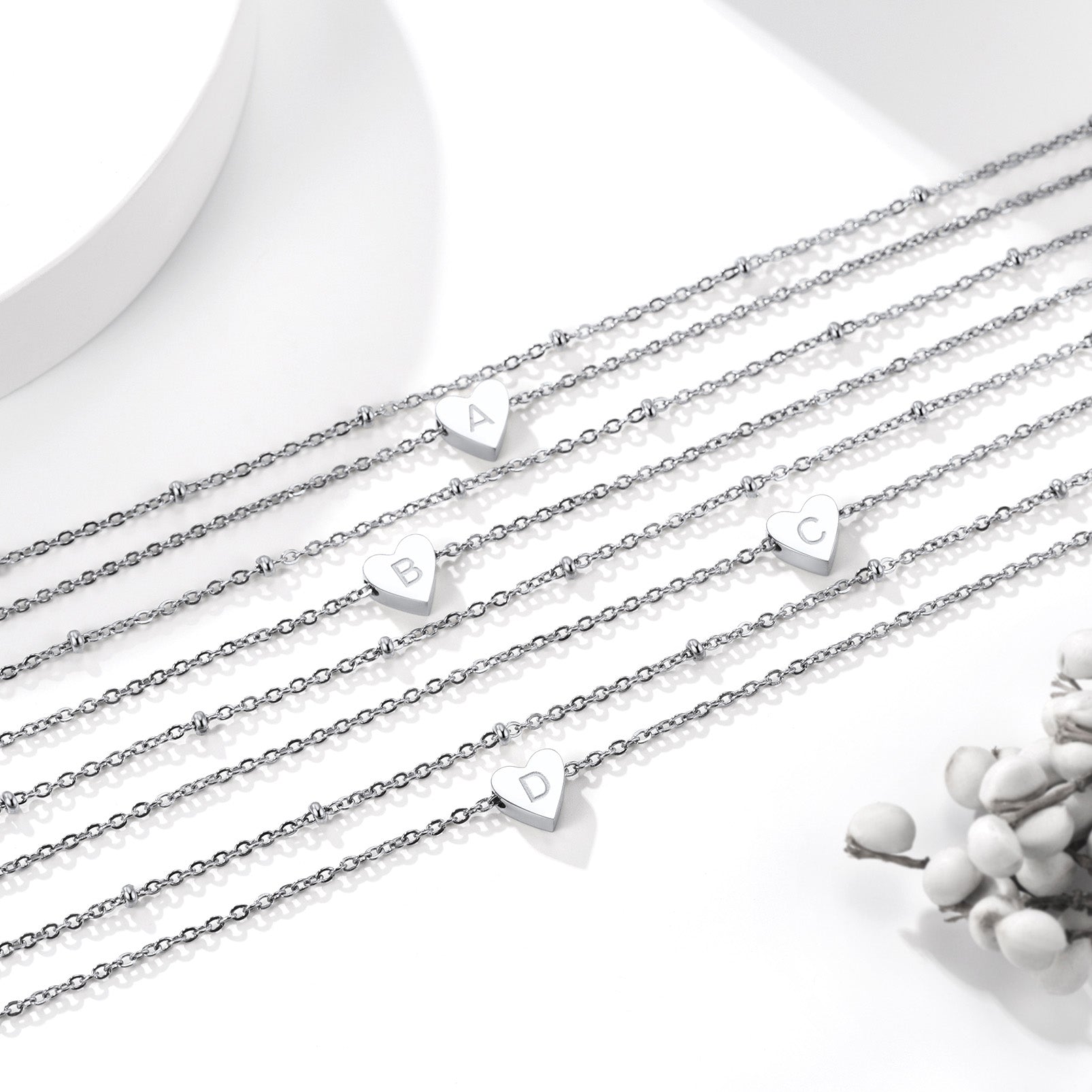  Cable Chain with Beads & Initial Heart Layered Necklace for Women