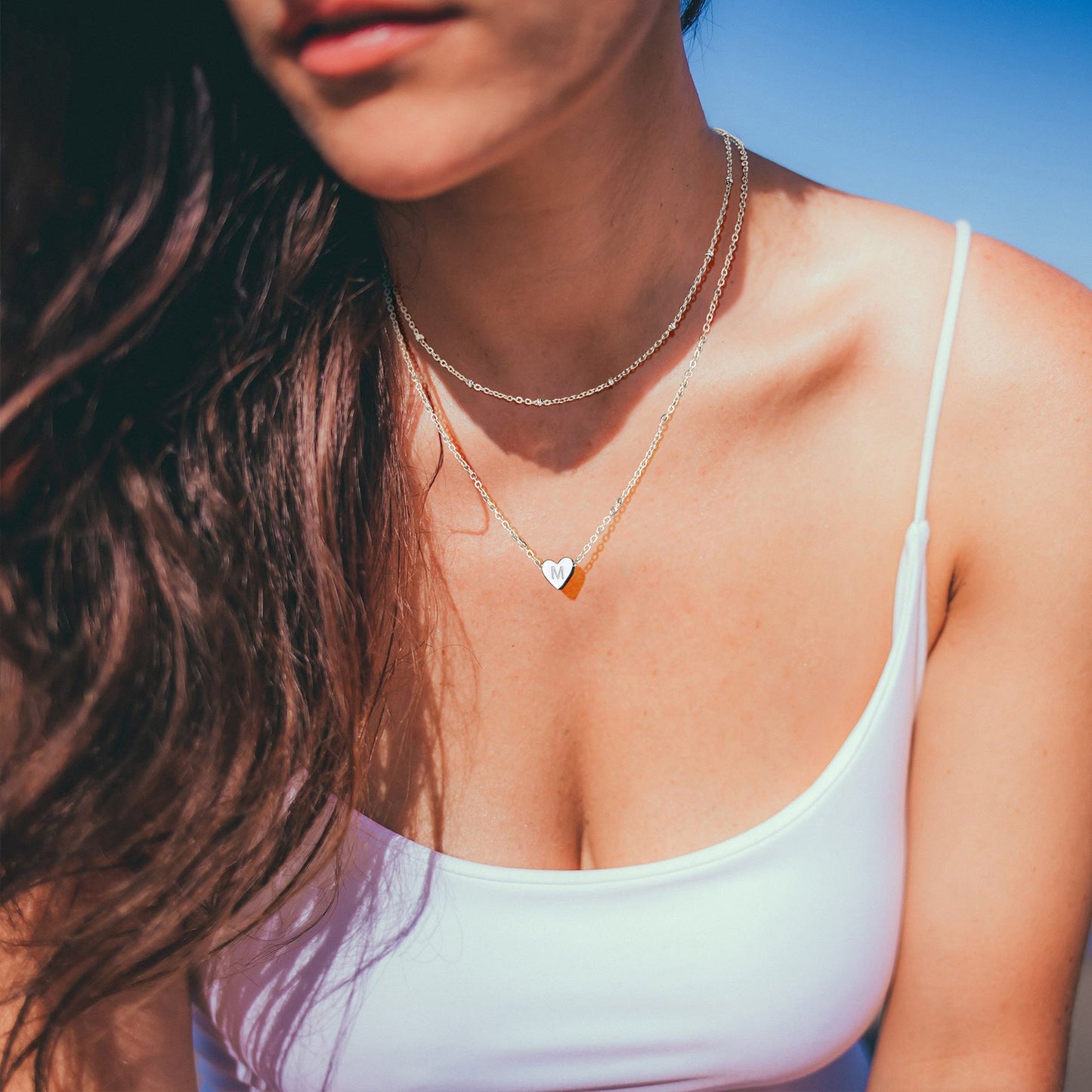  Cable Chain with Beads & Initial Heart Layered Necklace for Women