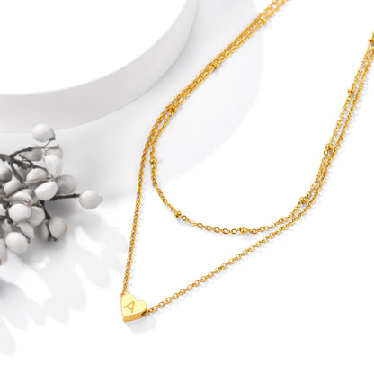  Cable Chain with Beads & Initial Heart Layered Necklace for Women