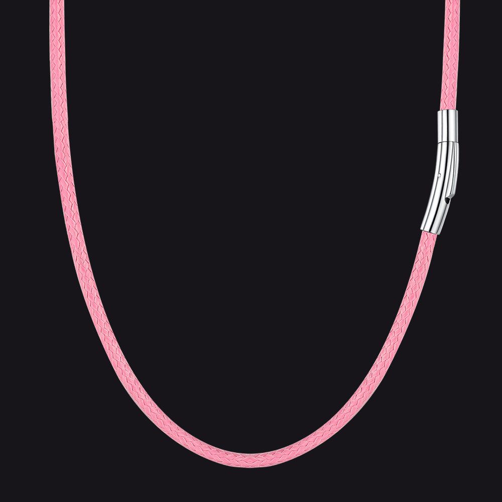 2/3mm Width Pink Braided Leather Necklaces for Women