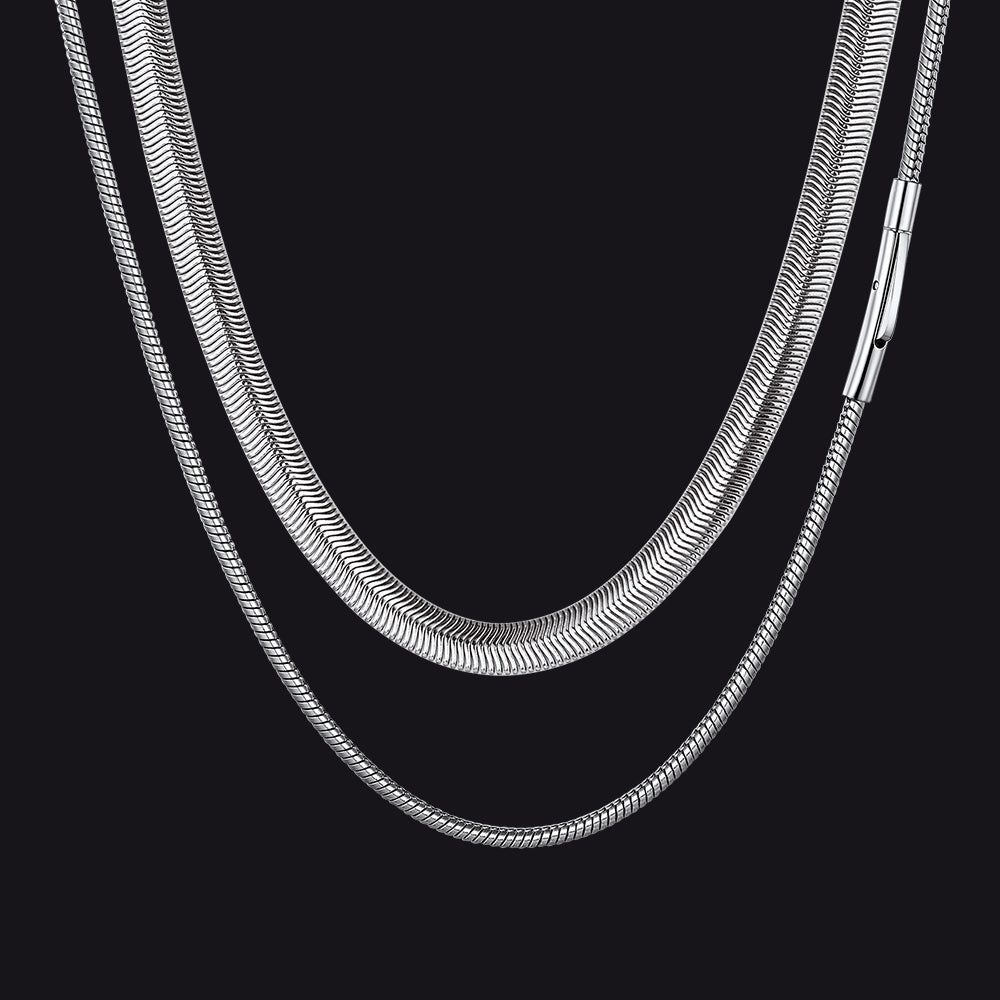 2MM & 8MM Snake Chain Set for Men – Steel Finish