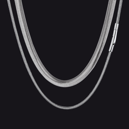 2MM & 8MM Snake Chain Set for Men – Steel Finish