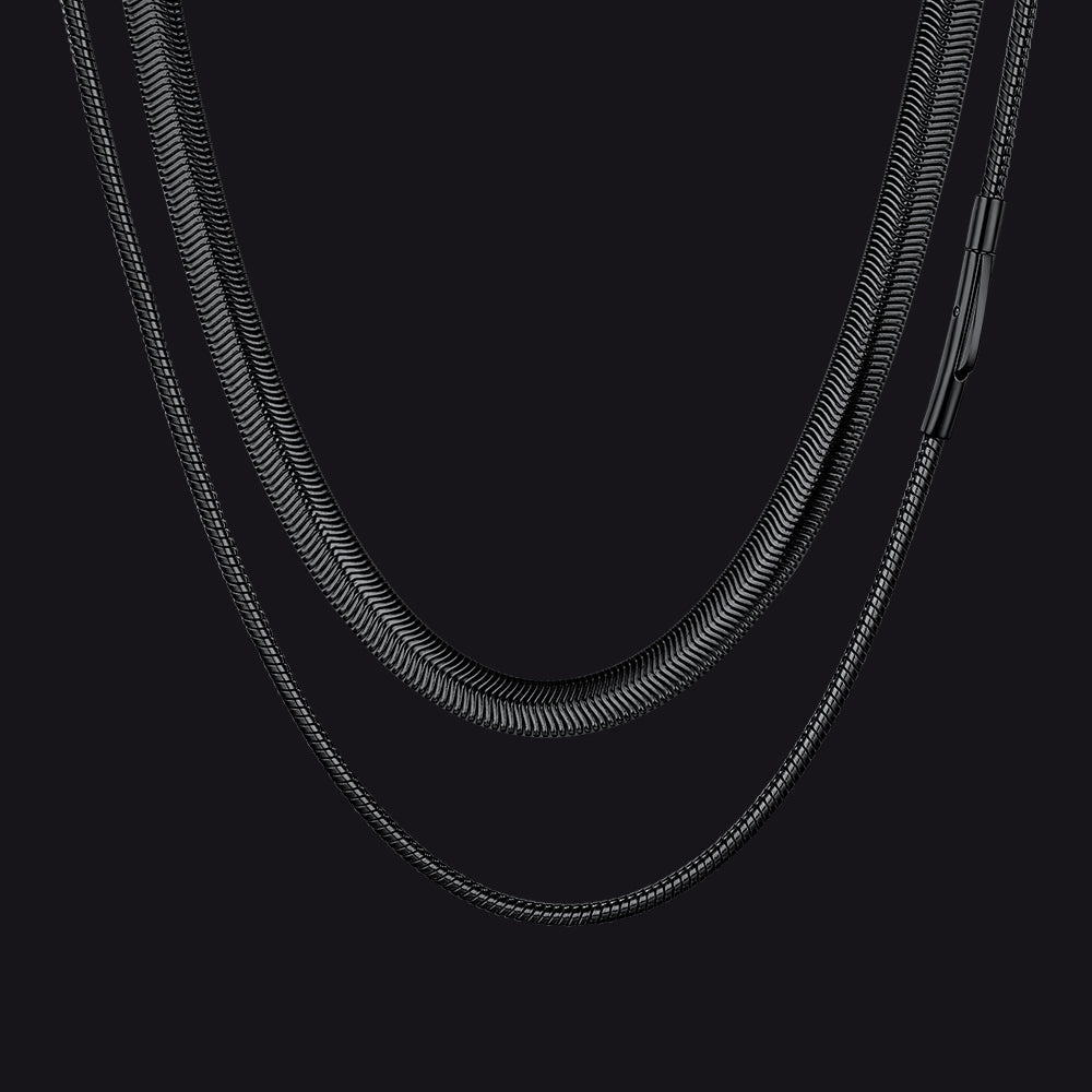 2MM & 8MM Snake Chain Set for Men – Black Finish