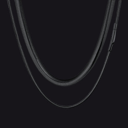 2MM & 8MM Snake Chain Set for Men – Black Finish