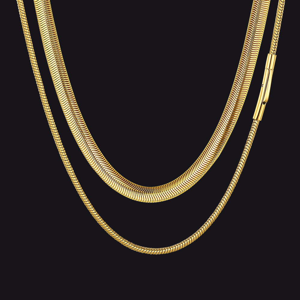2mm Thin & 8mm  Bold Snake Chain Set for Men