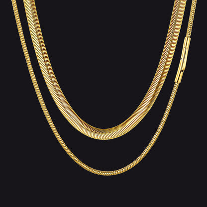 2mm Thin & 8mm  Bold Snake Chain Set for Men