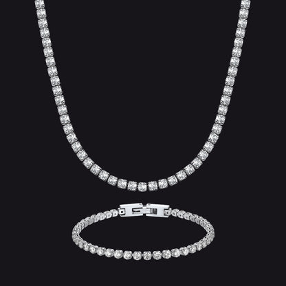 3MM CZ Diamond Cut Tennis Chain & Bracelet Set for Men