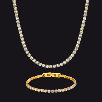 3MM CZ Diamond Cut Tennis Chain & Bracelet Set for Men