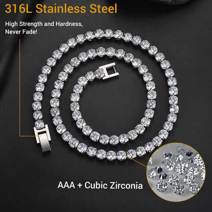 Bling CZ Diamond Cut Tennis Chain Necklace for Men Women