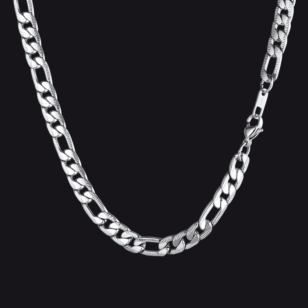 7mm silver stainless steel Figaro chain necklace for men and women