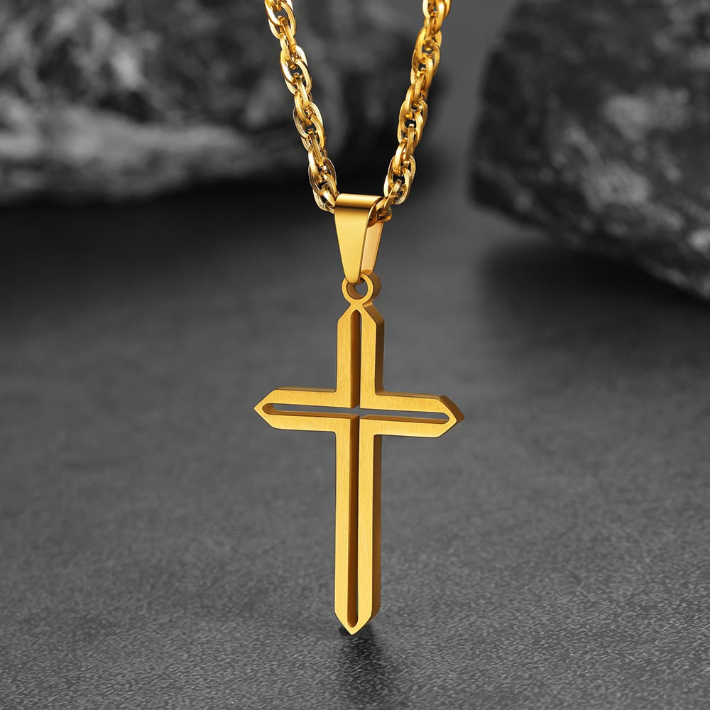 FaithHeart Minimalist Simple Cross Necklace For Men FaithHeart