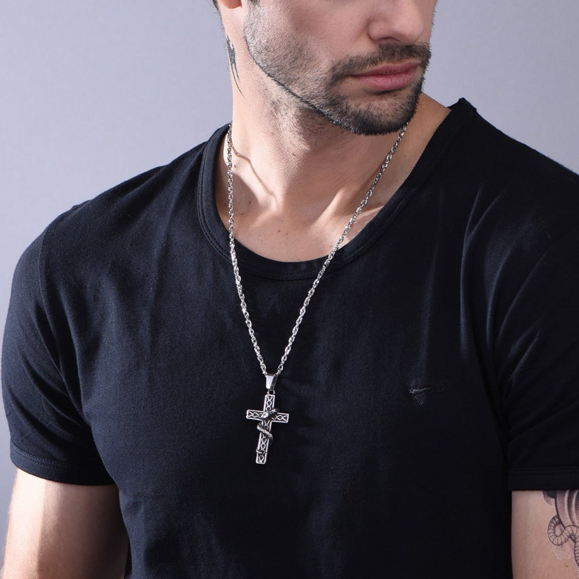 FaithHeart Gothic Snake Cross Necklace Stainless Steel for Men FaithHeart