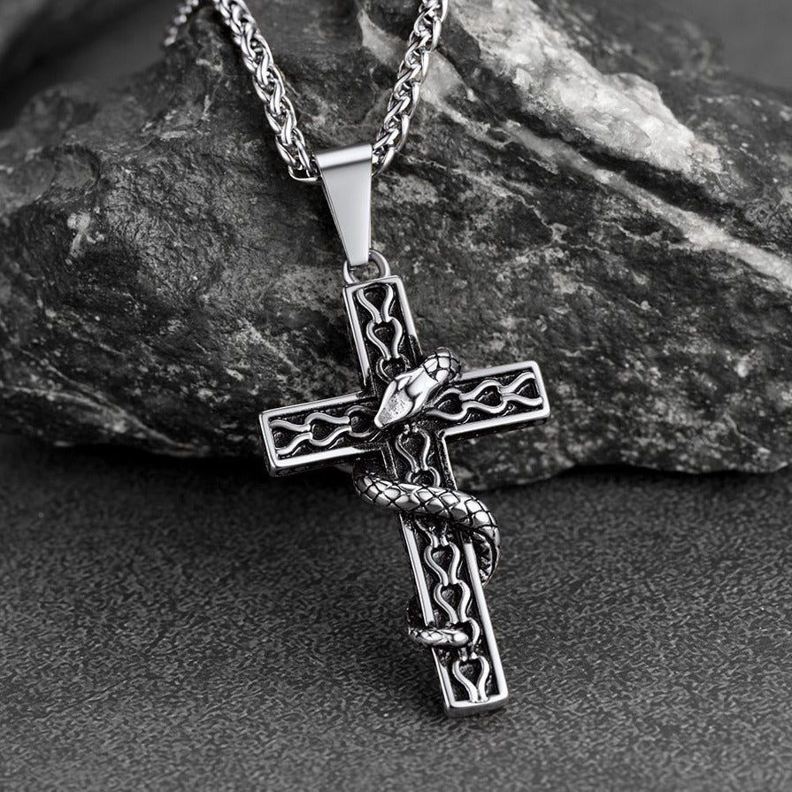 FaithHeart Gothic Snake Cross Necklace Stainless Steel for Men FaithHeart