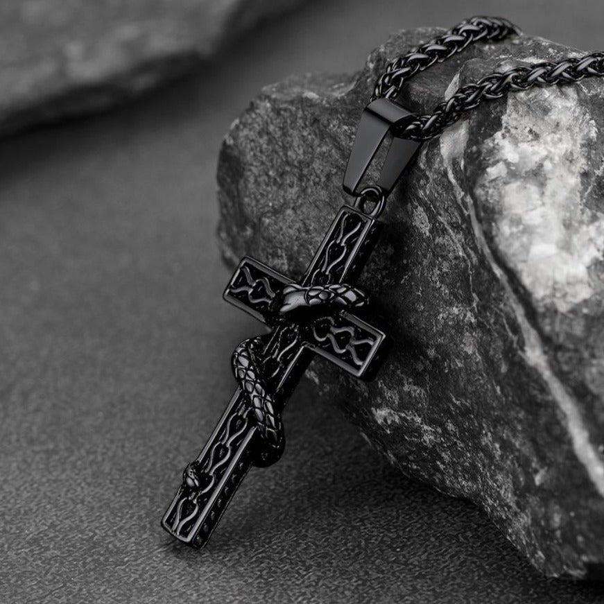 FaithHeart Gothic Snake Cross Necklace Stainless Steel for Men FaithHeart