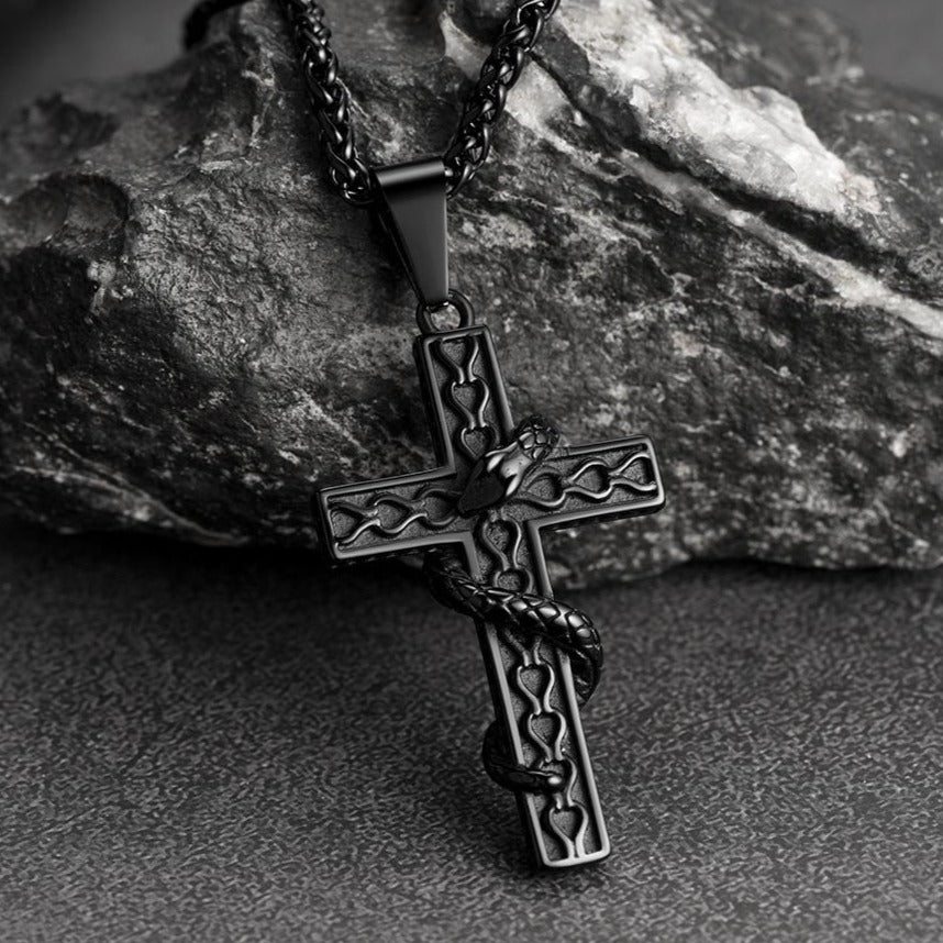 FaithHeart Gothic Snake Cross Necklace Stainless Steel for Men FaithHeart