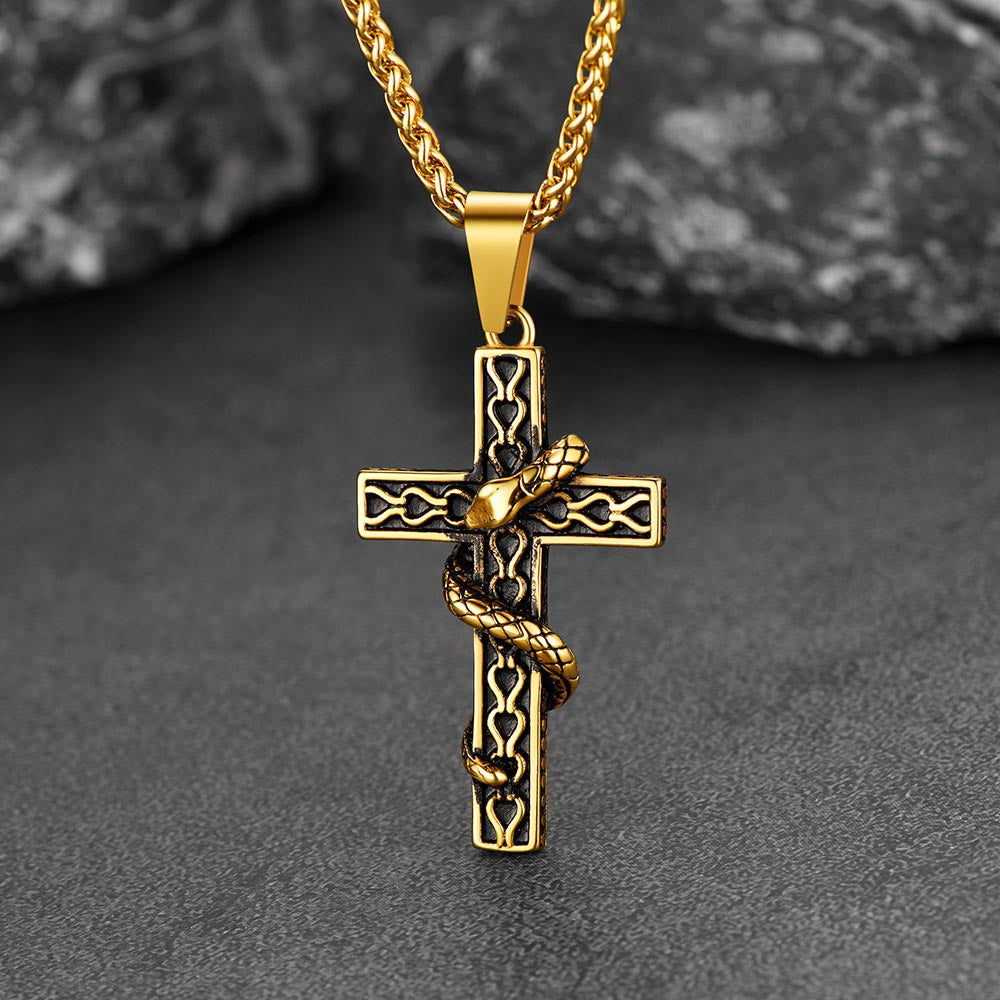 FaithHeart Gothic Snake Cross Necklace Stainless Steel for Men FaithHeart