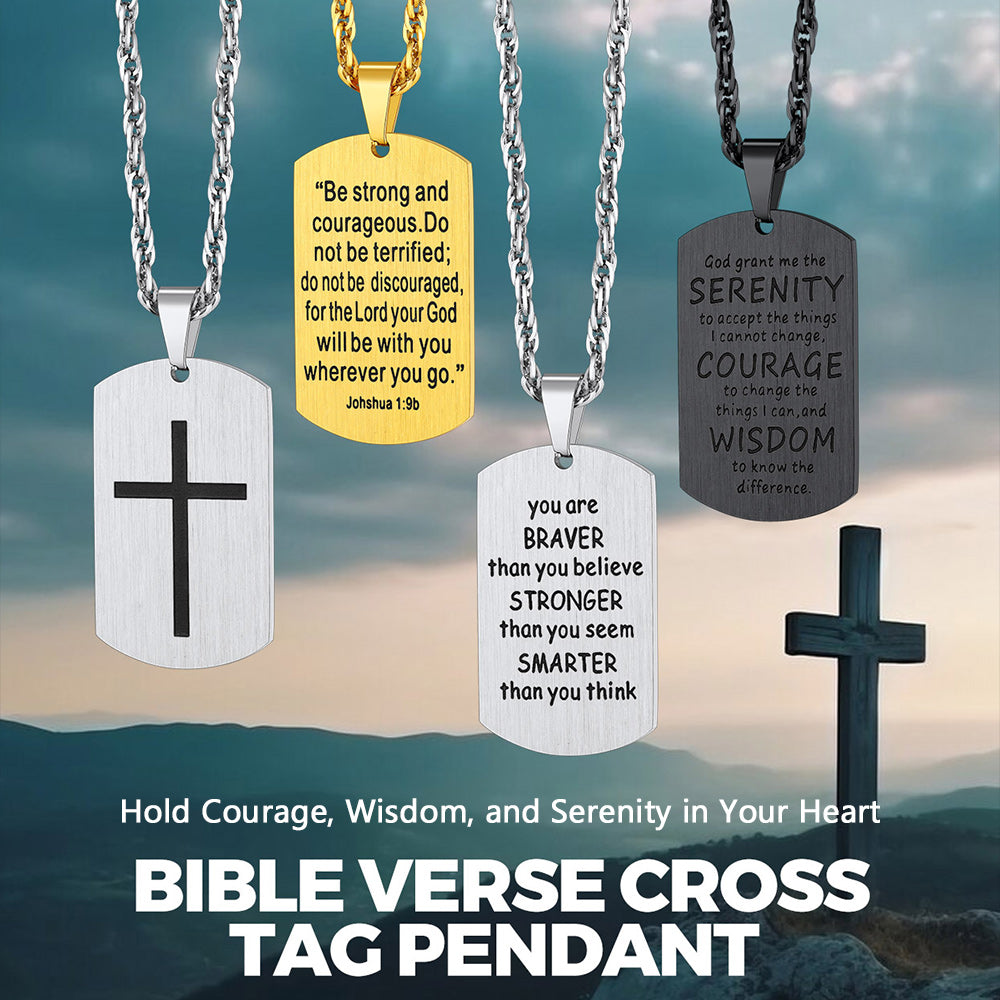 Christian Joshua 1:9 Dog Tag Cross Necklace For Men