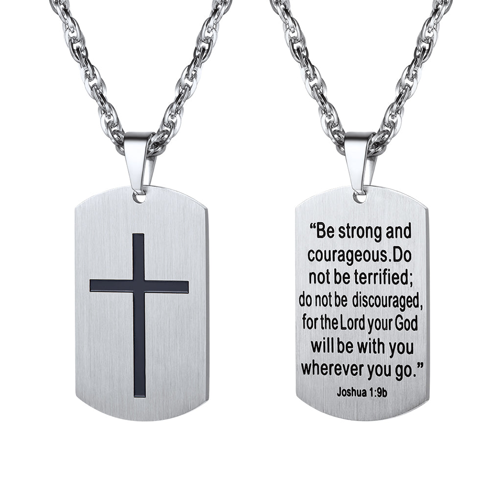 Christian Joshua 1:9 Dog Tag Cross Necklace For Men