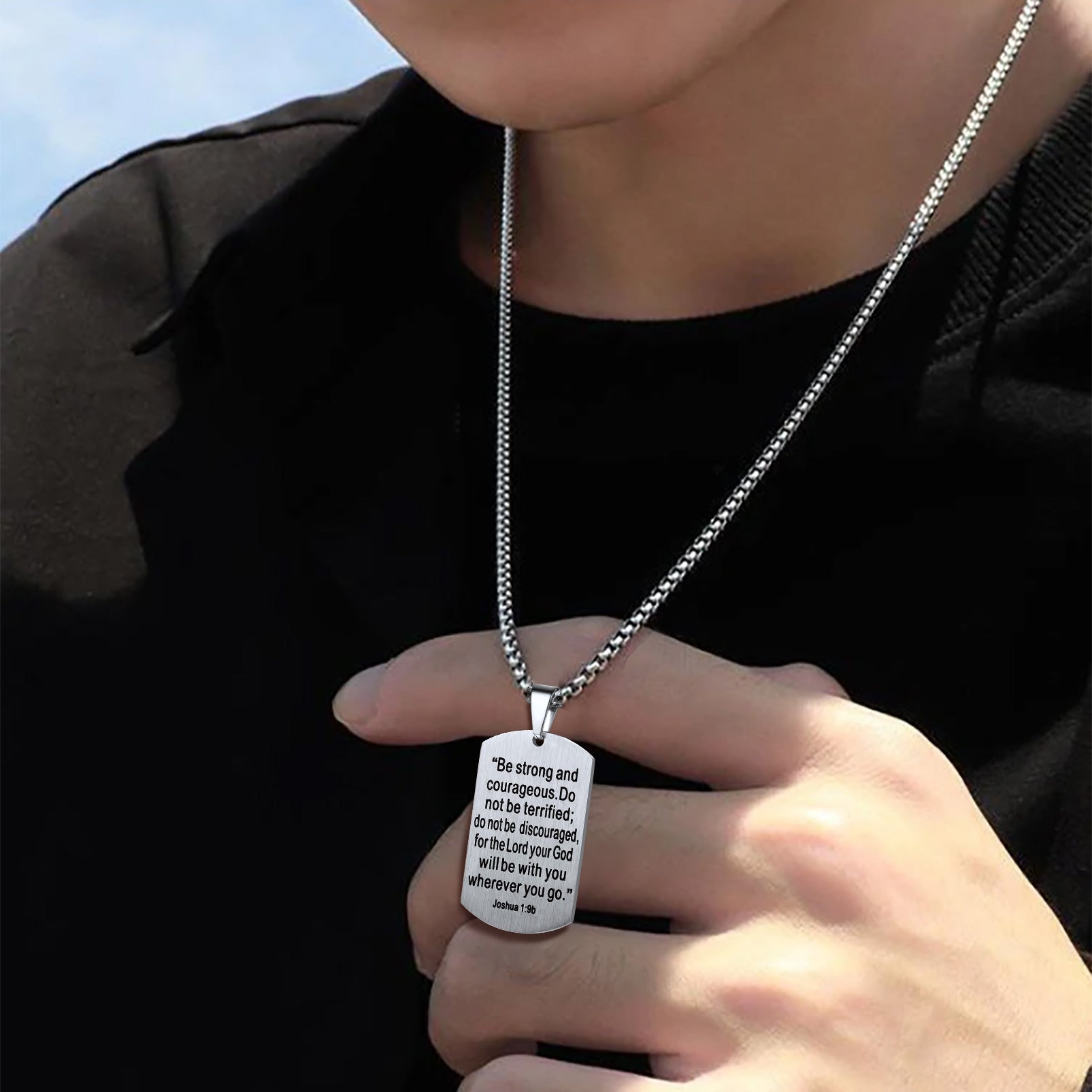 Christian Joshua 1:9 Dog Tag Cross Necklace For Men FaithHeart Jewelry