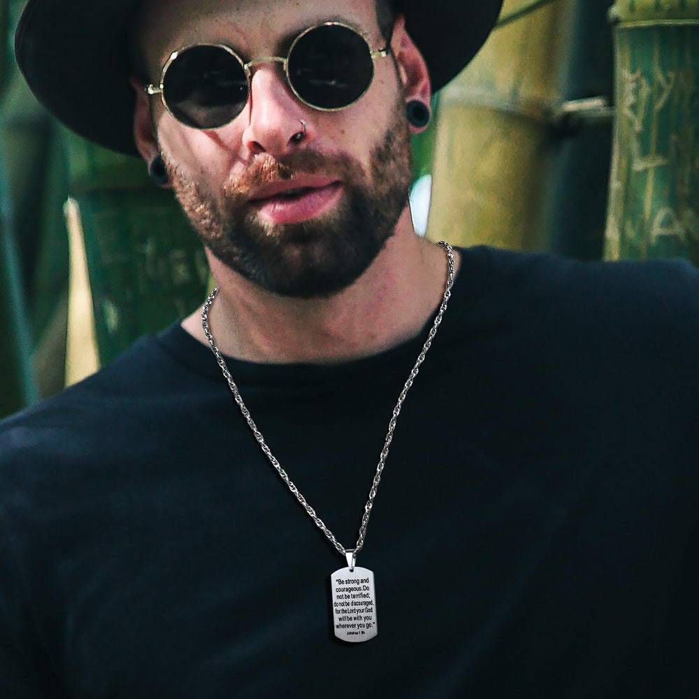 Christian Joshua 1:9 Dog Tag Cross Necklace For Men