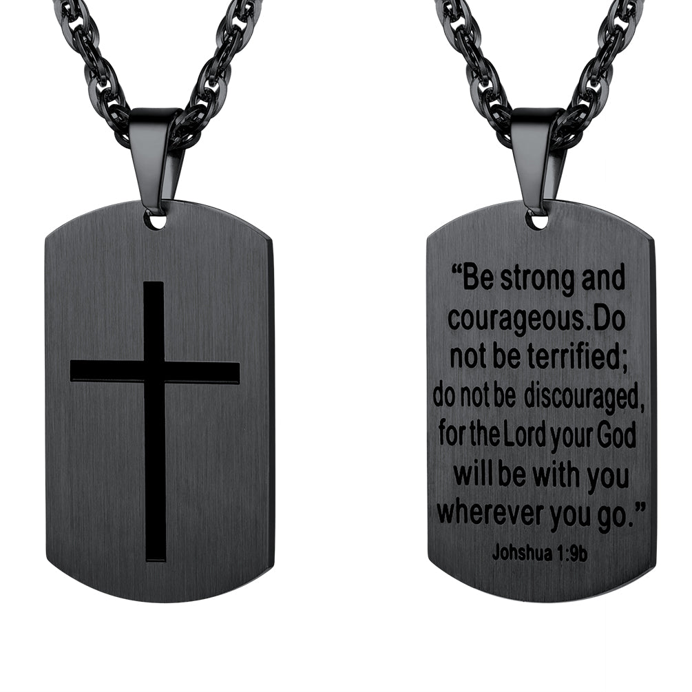 Christian Joshua 1:9 Dog Tag Cross Necklace For Men