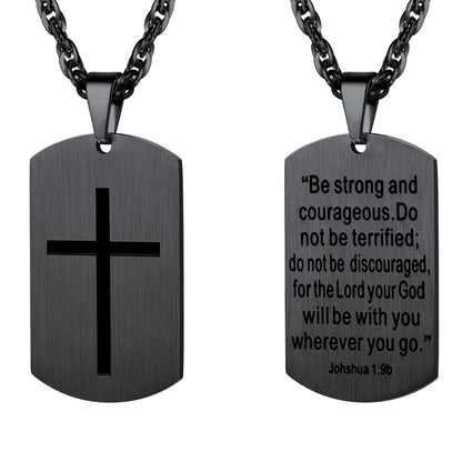 Christian Joshua 1:9 Dog Tag Cross Necklace For Men