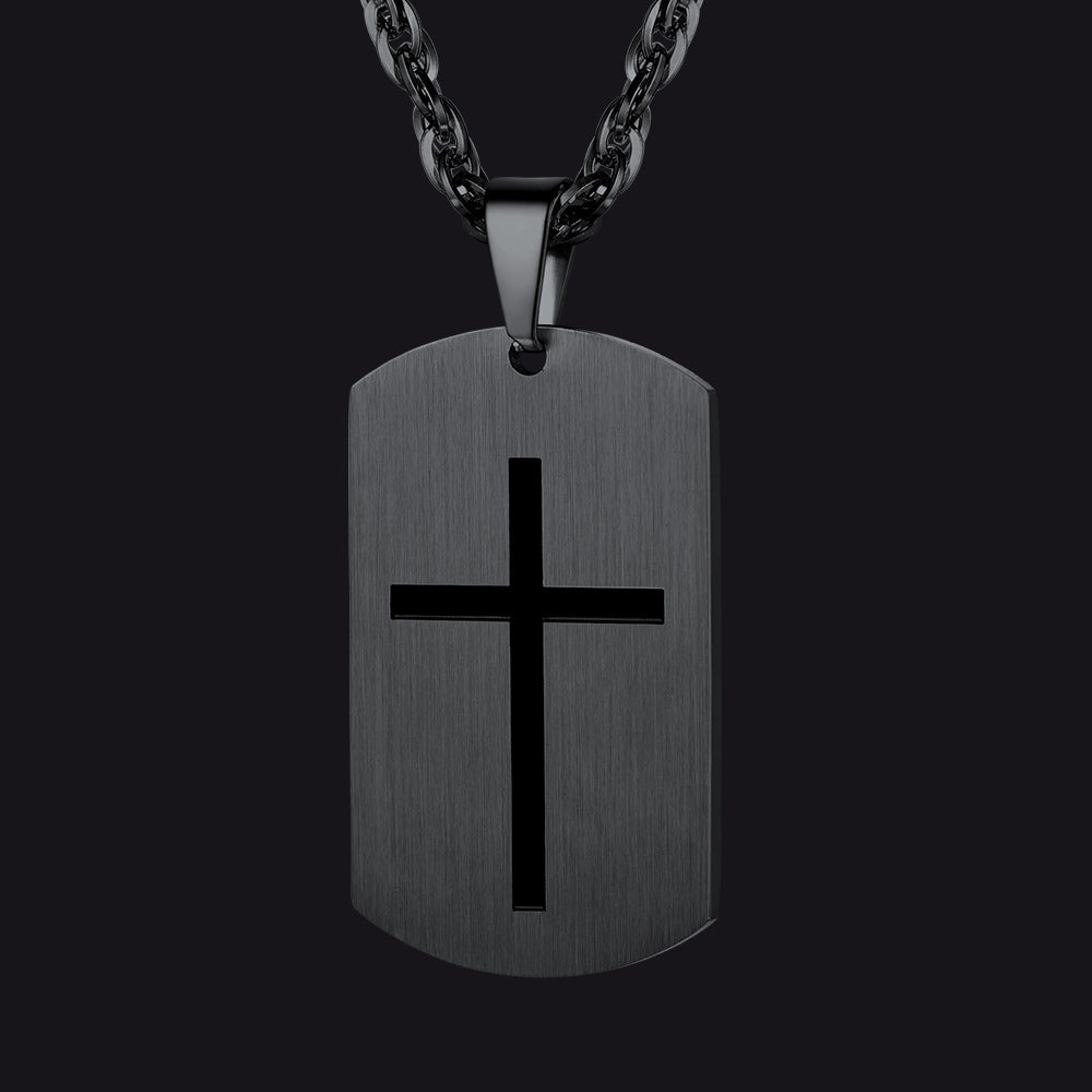 Christian Joshua 1:9 Dog Tag Cross Necklace For Men