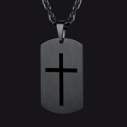 Christian Joshua 1:9 Dog Tag Cross Necklace For Men