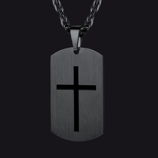 Christian Joshua 1:9 Dog Tag Cross Necklace For Men